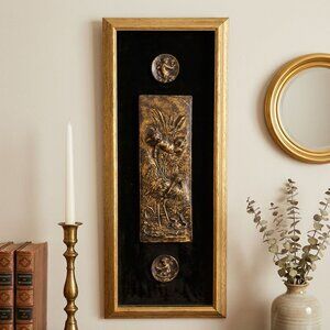 3D Sculptural Wall Art Relief Black Velvet Bronze Tone Neoclassical Greek Myth